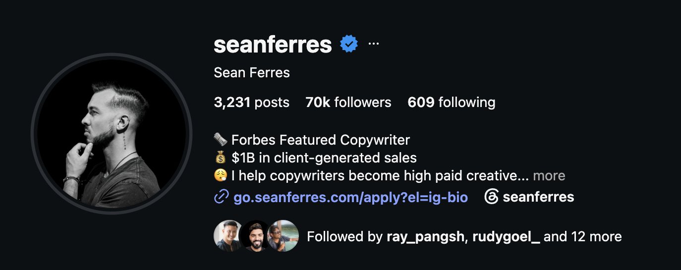 Sean Ferris Instagram profile